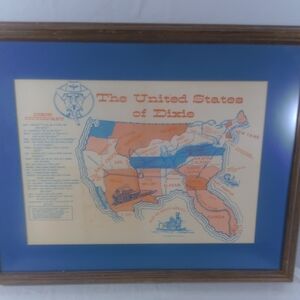 Vintage United States of Dixie Map with Blue Frame